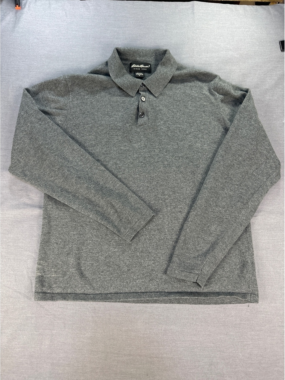Eddie Bauer Men Polo Shirt Medium Gray Cotton Long Sleeve